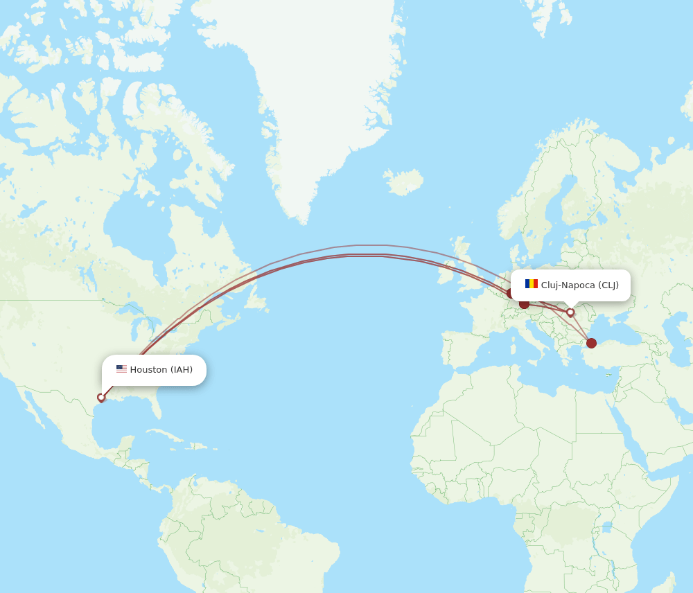 CLJ to IAH flights and routes map