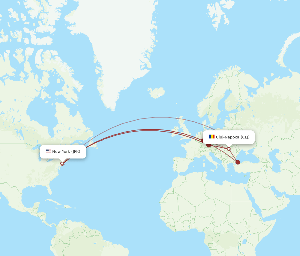 CLJ-JFK flight routes