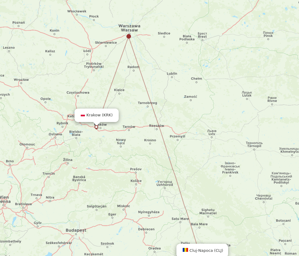 CLJ-KRK flight routes