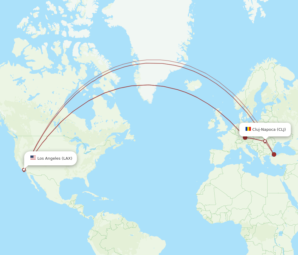 CLJ to LAX flights and routes map