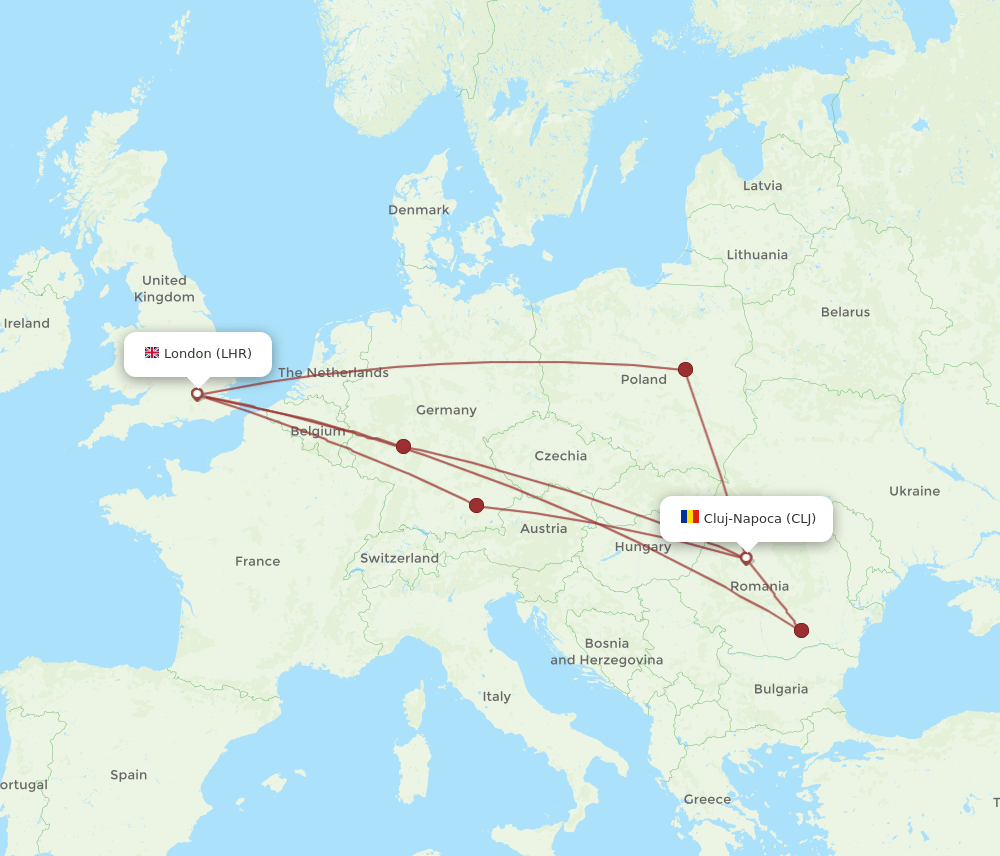 CLJ to LHR flights and routes map