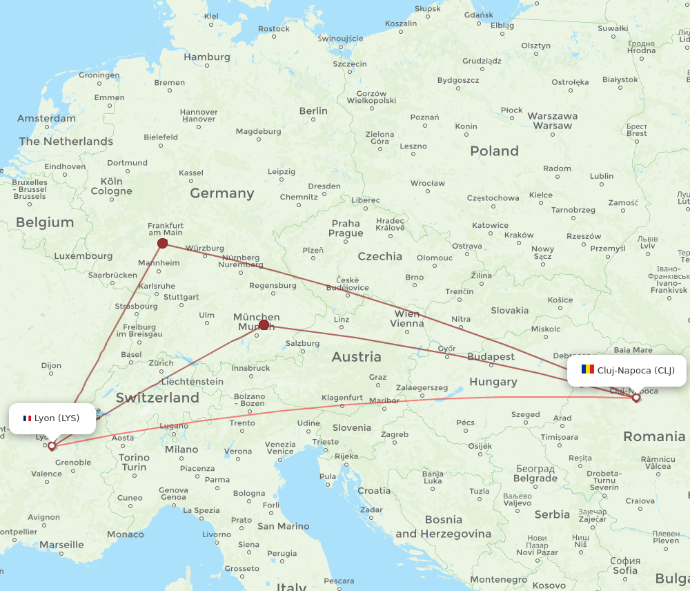 CLJ to LYS flights and routes map
