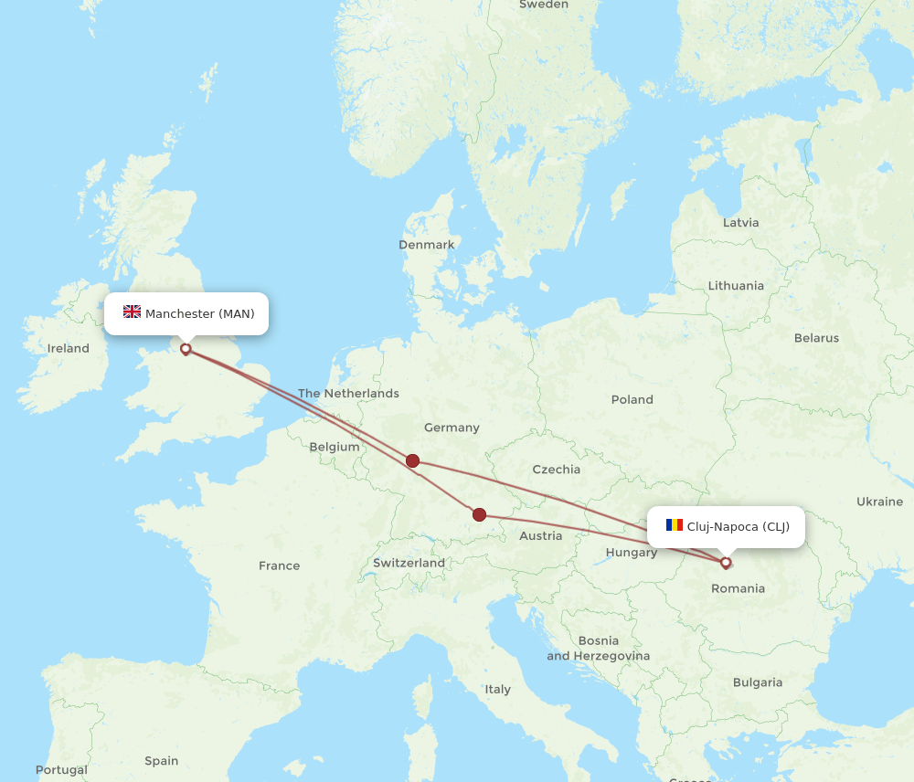 CLJ to MAN flights and routes map