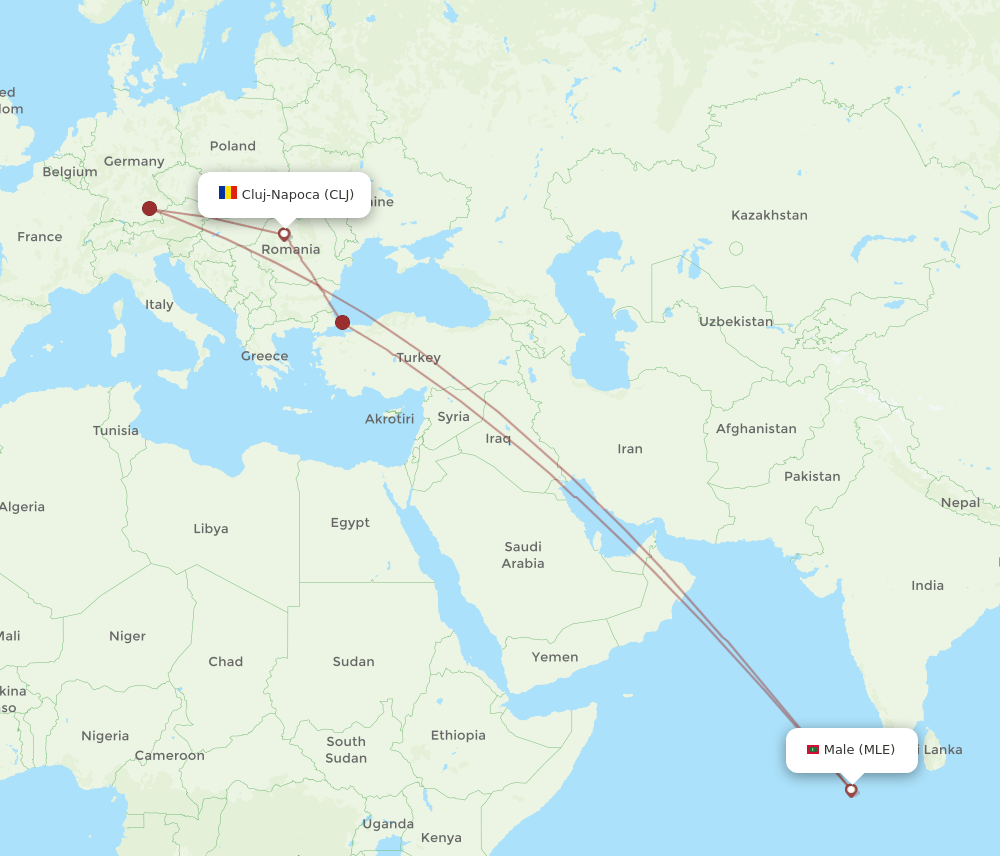 CLJ-MLE flight routes