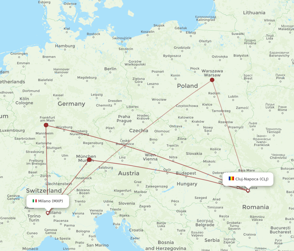 CLJ to MXP flights and routes map