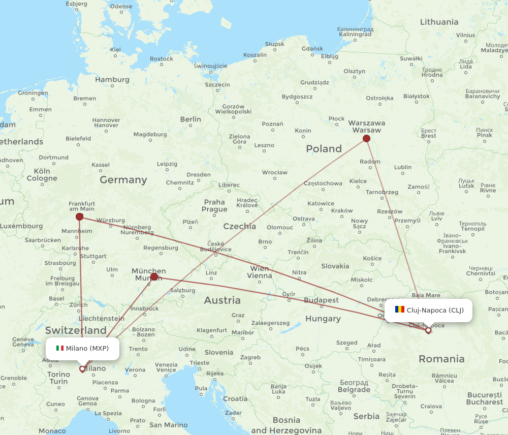 CLJ-MXP flight routes
