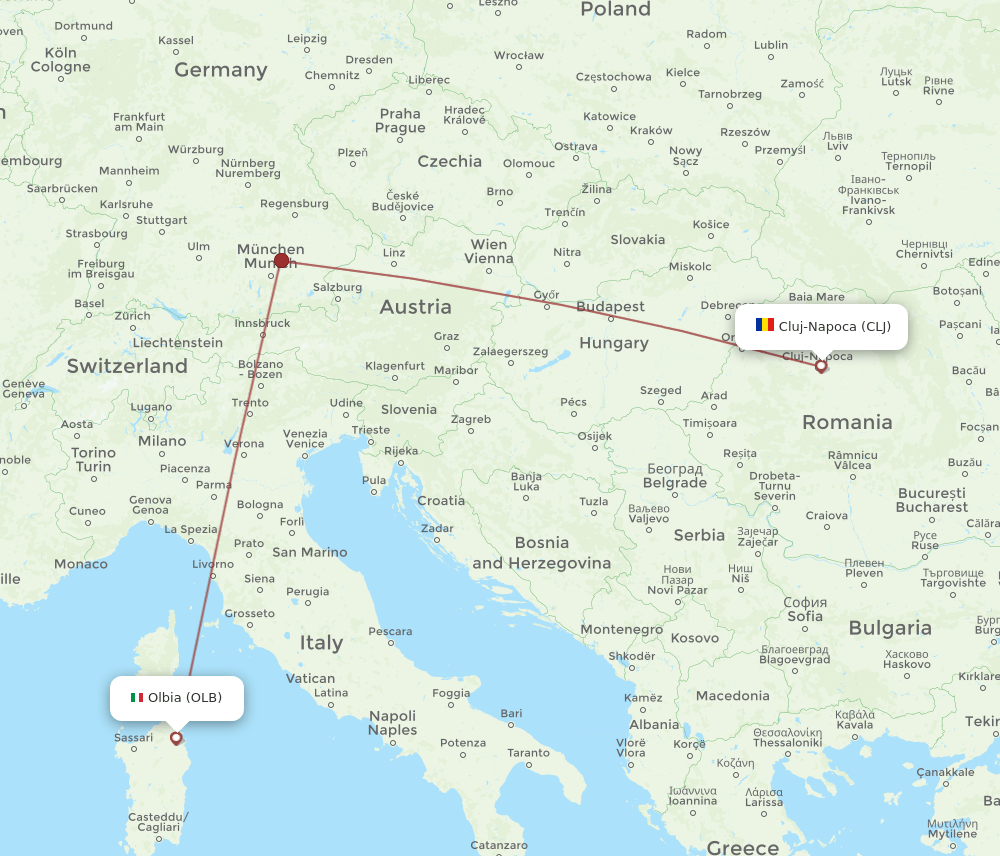 CLJ-OLB flight routes