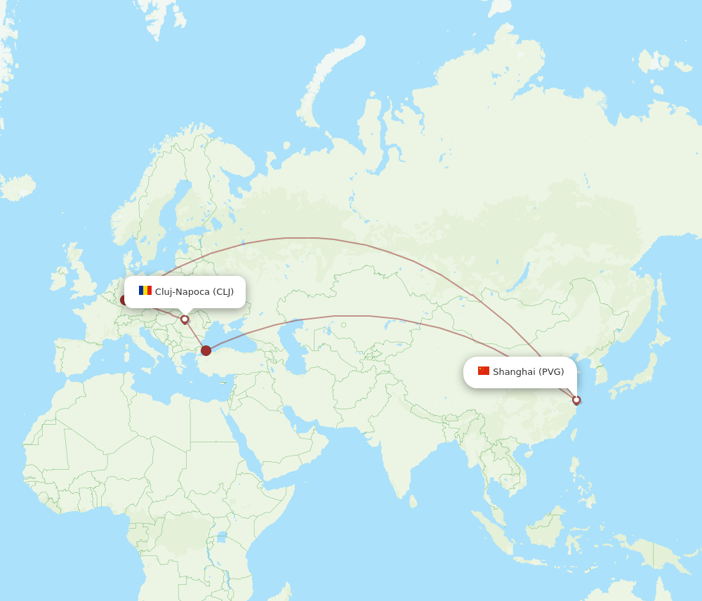 CLJ-PVG flight routes