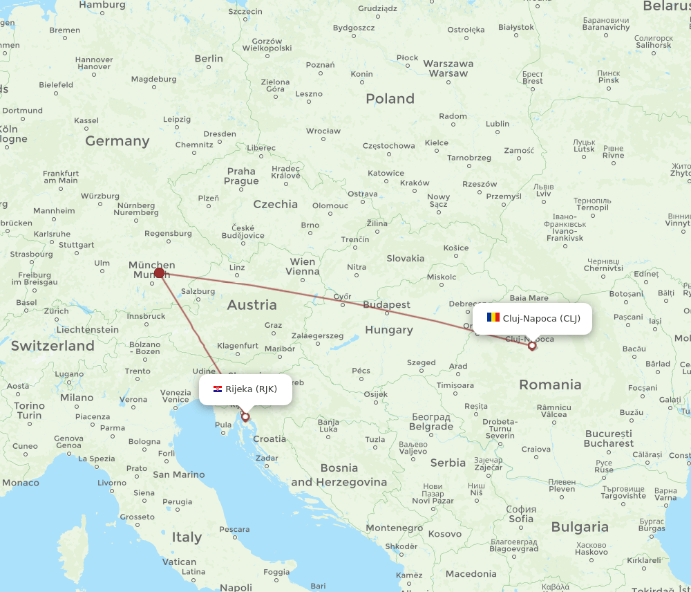 RJK to CLJ flights and routes map