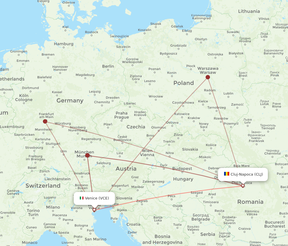 CLJ to VCE flights and routes map