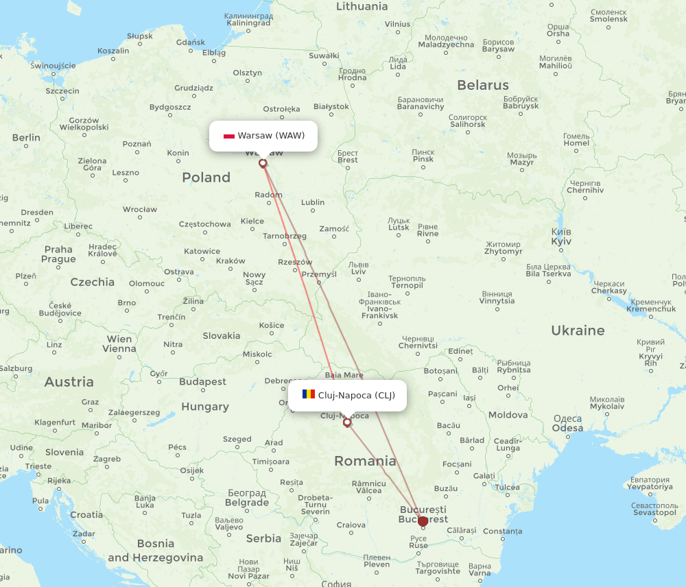 CLJ to WAW flights and routes map
