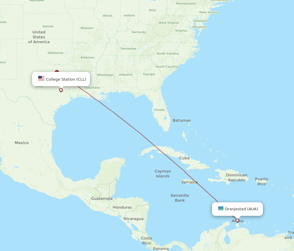 CLL to AUA flights and routes map