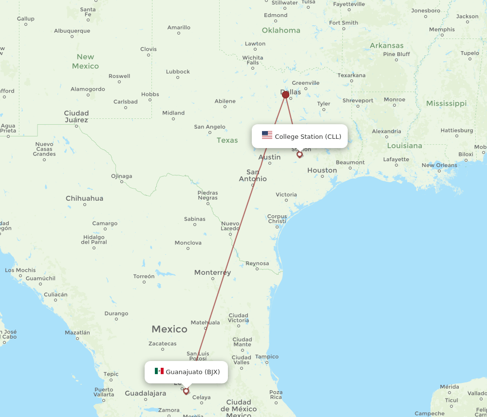 CLL-BJX flight routes
