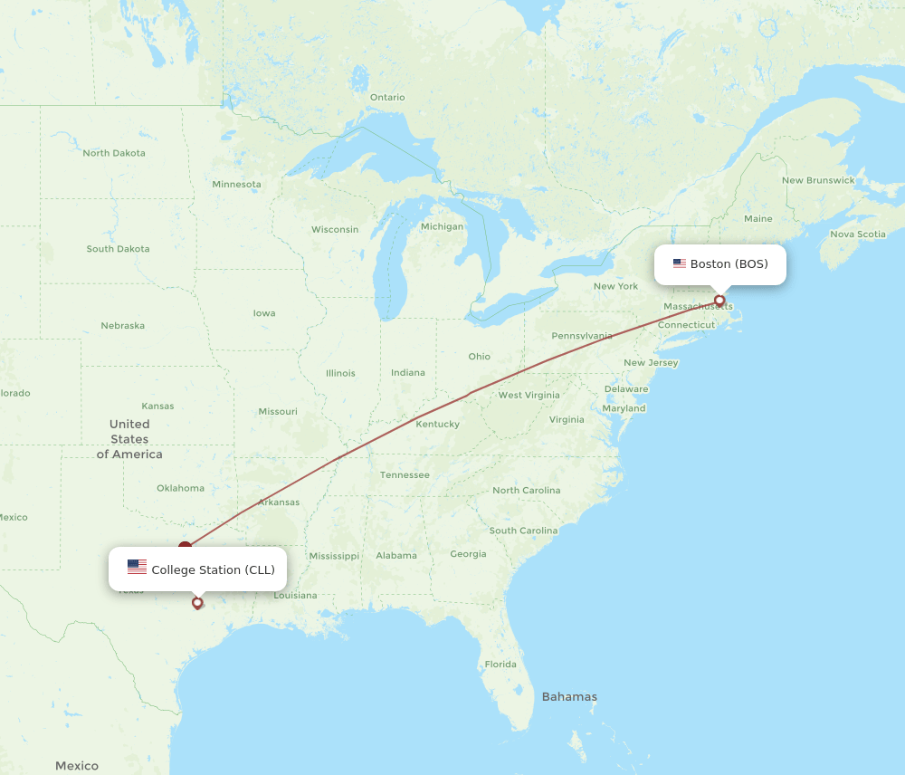CLL-BOS flight routes