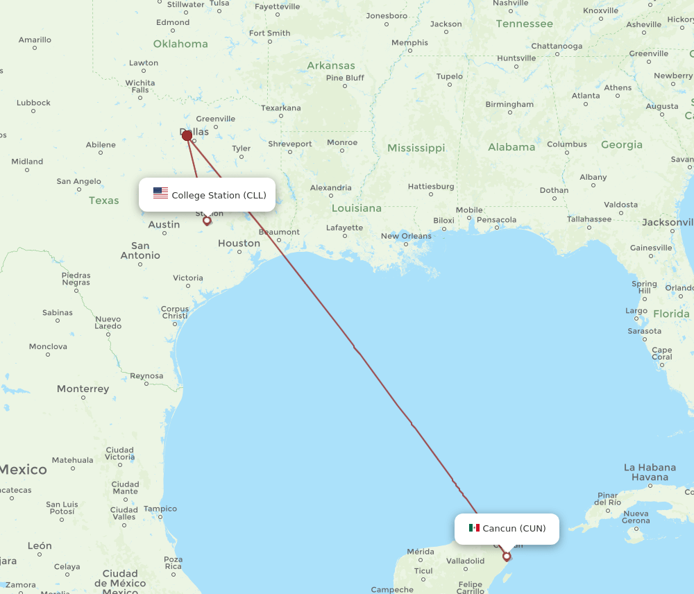 CLL-CUN flight routes