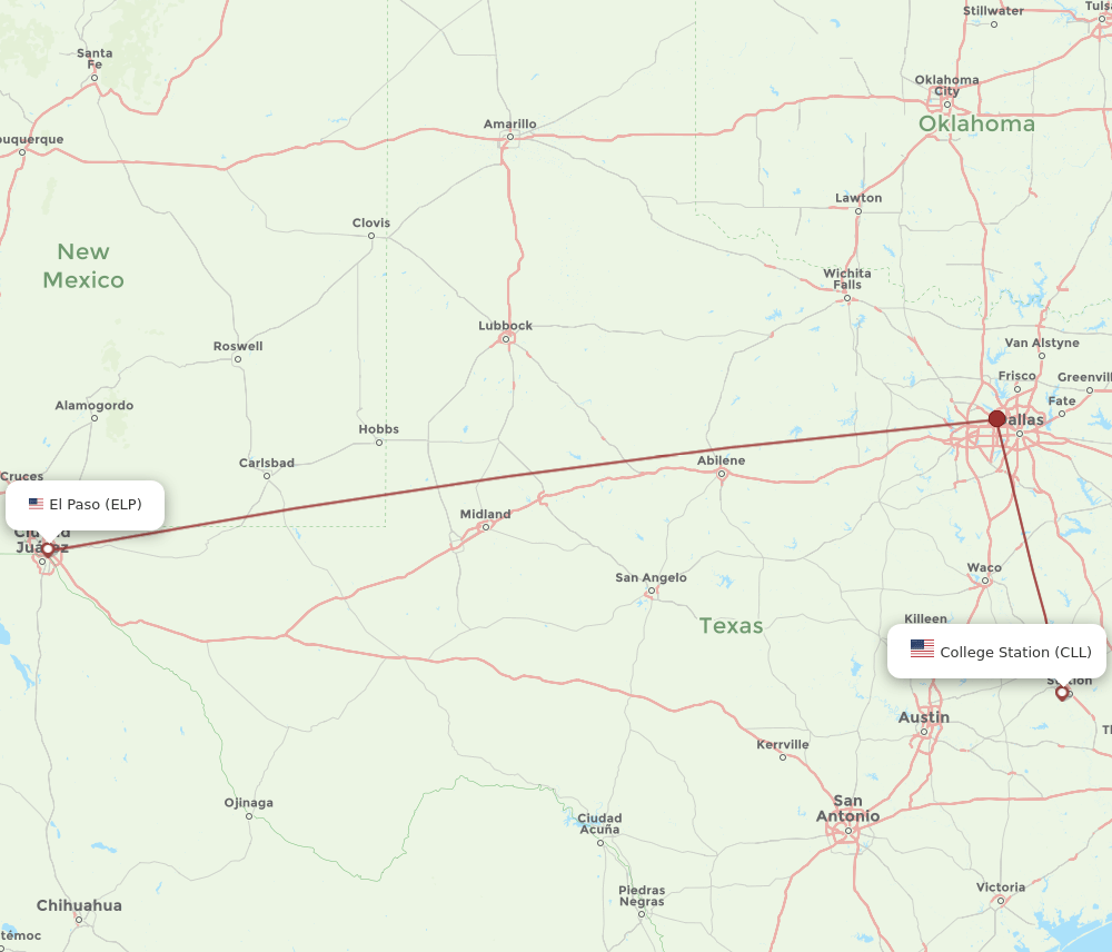 CLL-ELP flight routes