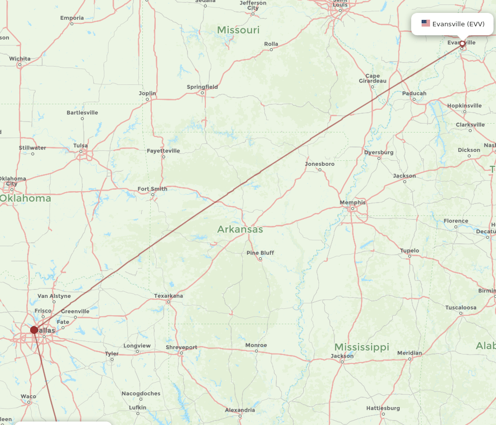 CLL to EVV flights and routes map