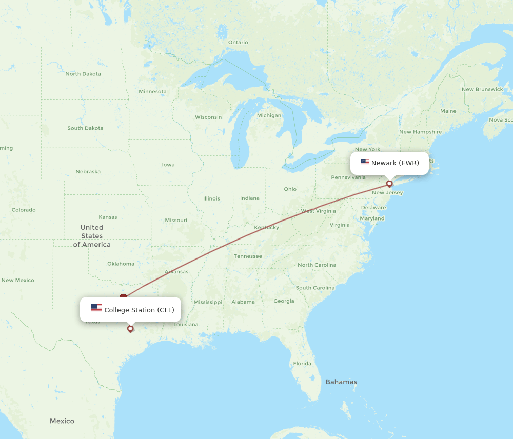 CLL-EWR flight routes
