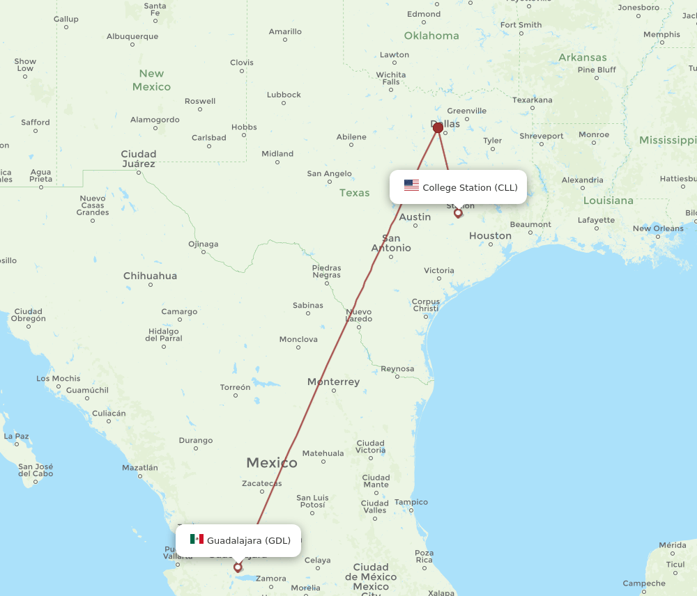 CLL-GDL flight routes
