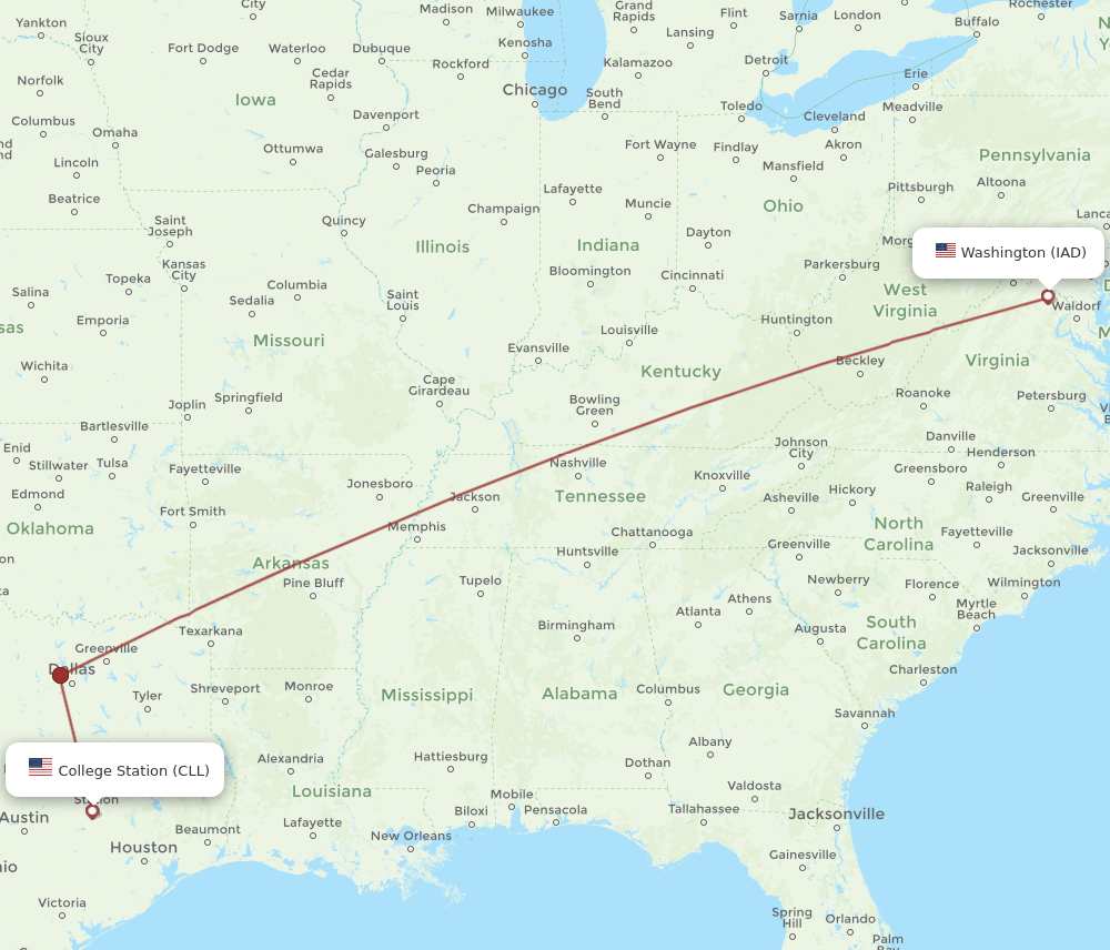 CLL-IAD flight routes