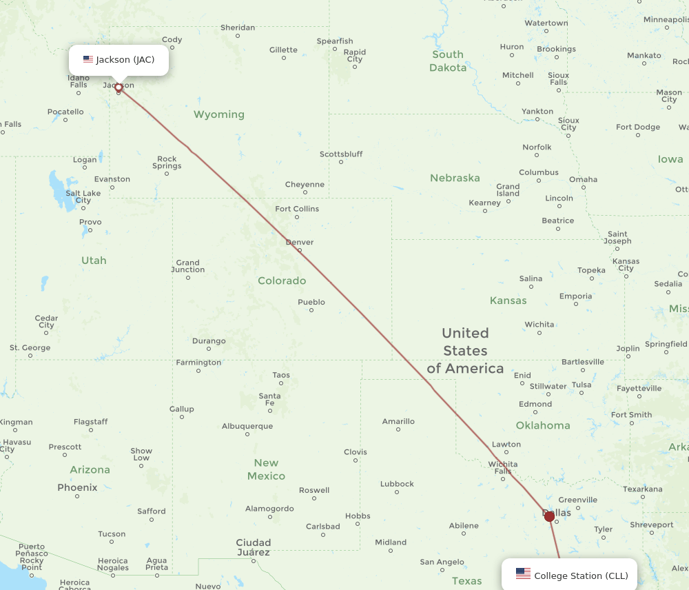 CLL-JAC flight routes