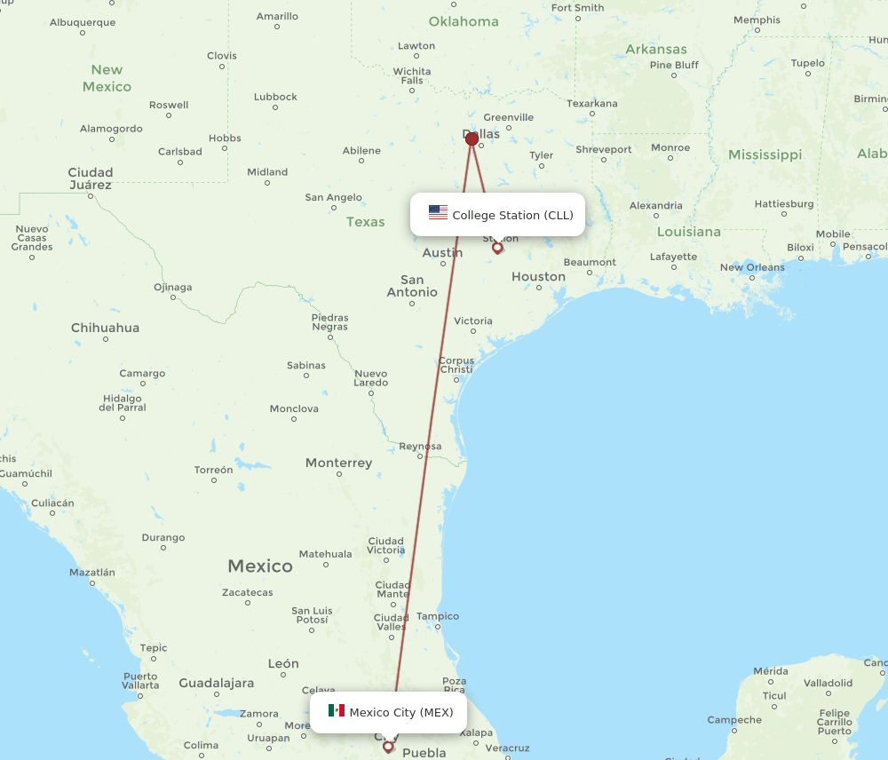 CLL-MEX flight routes