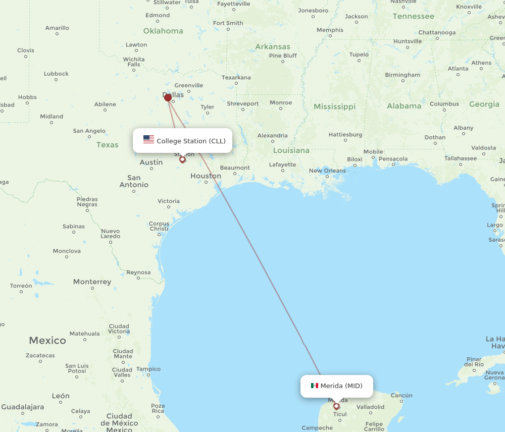 CLL-MID flight routes
