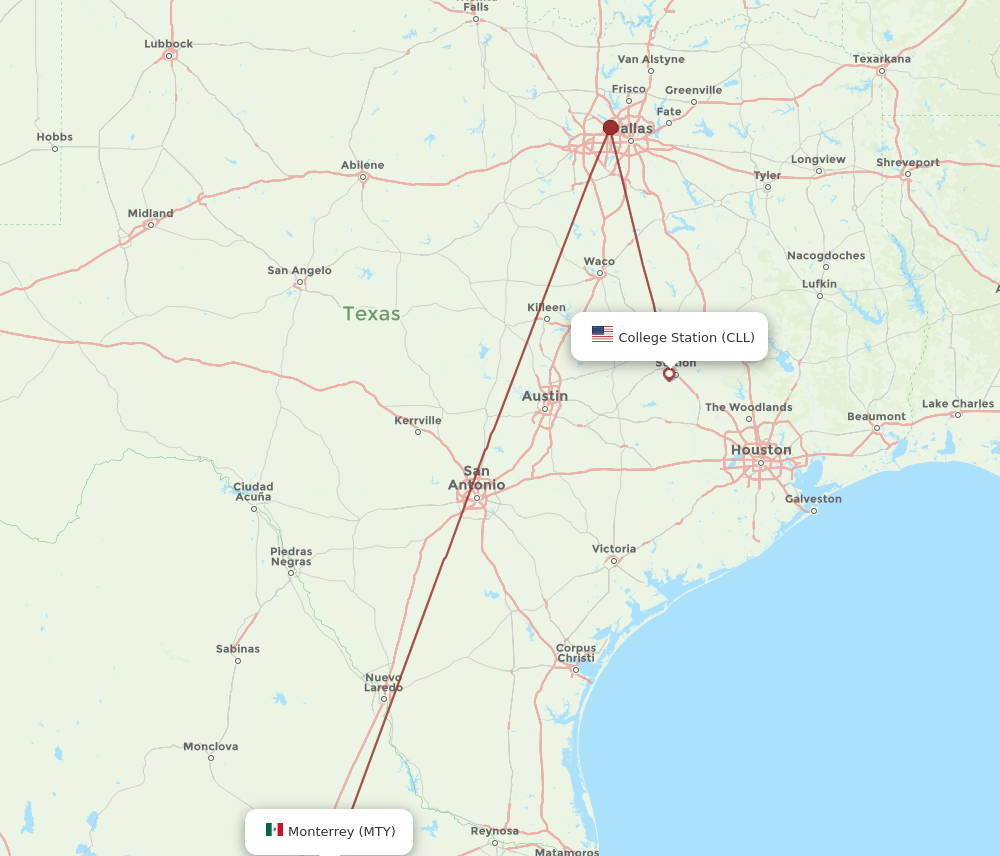CLL-MTY flight routes