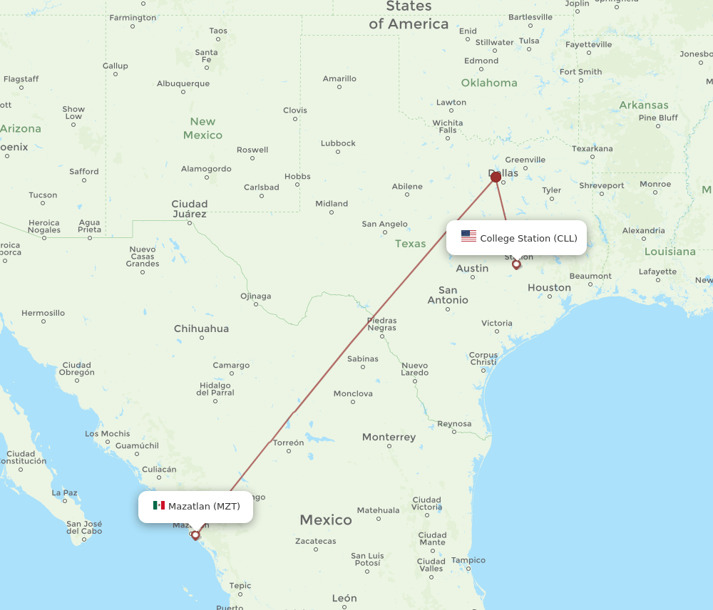 CLL-MZT flight routes