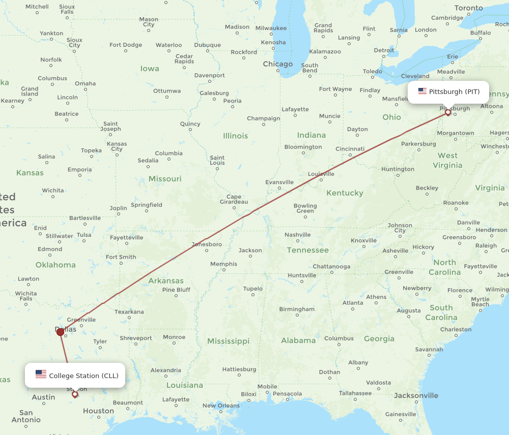 CLL to PIT flights and routes map