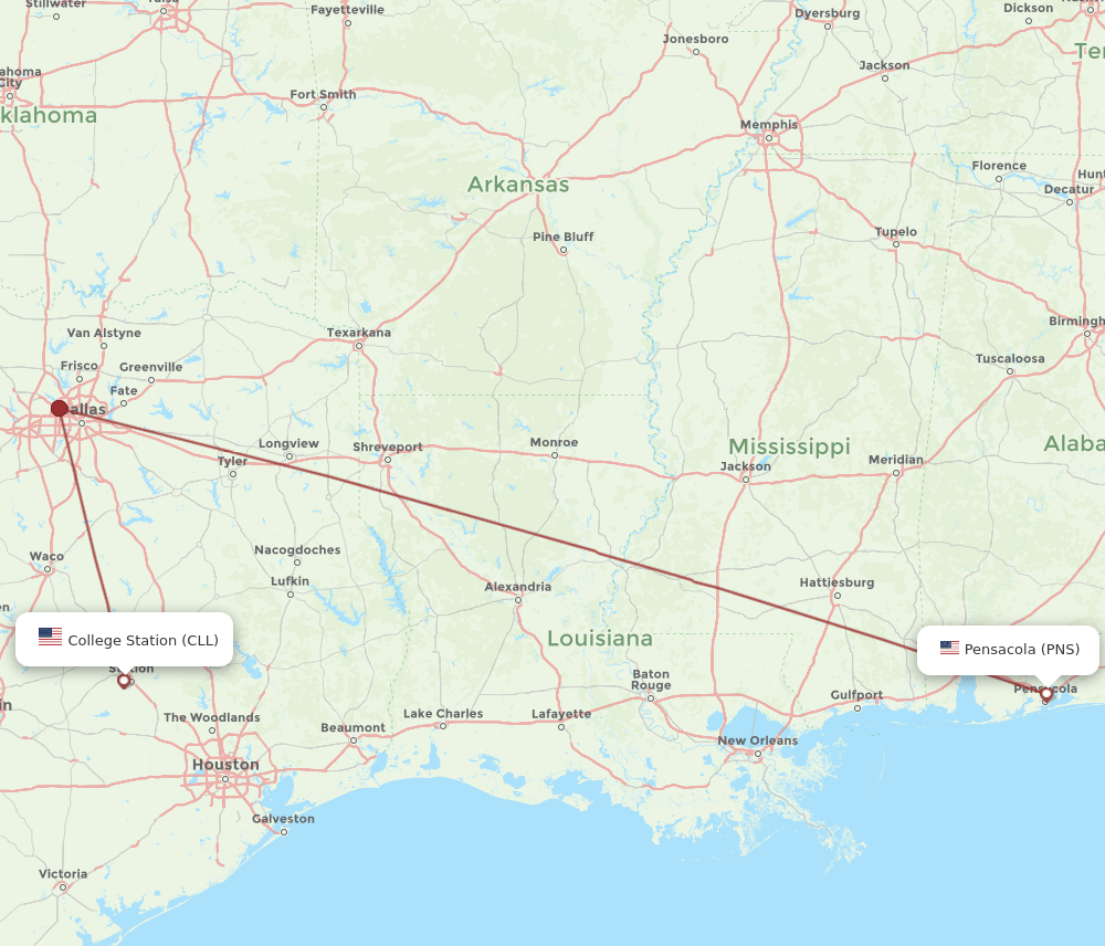 CLL-PNS flight routes