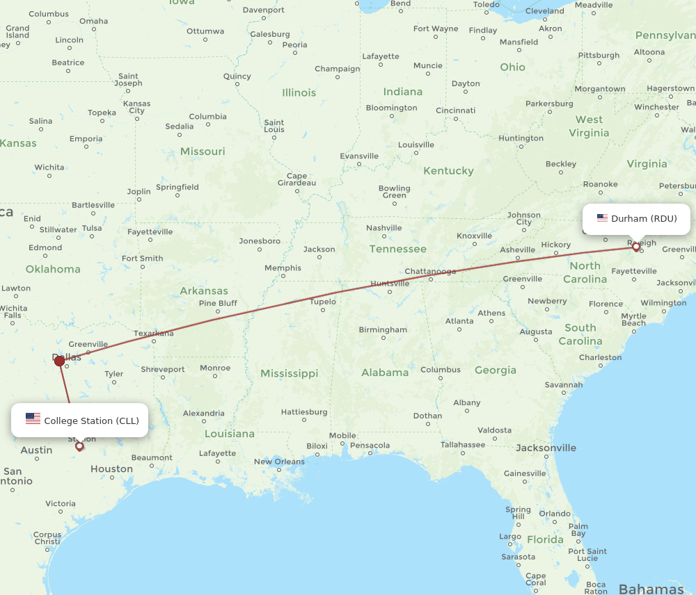 CLL-RDU flight routes