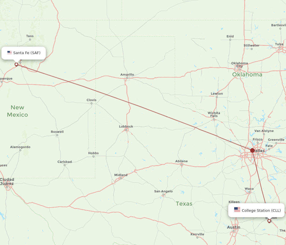 CLL-SAF flight routes
