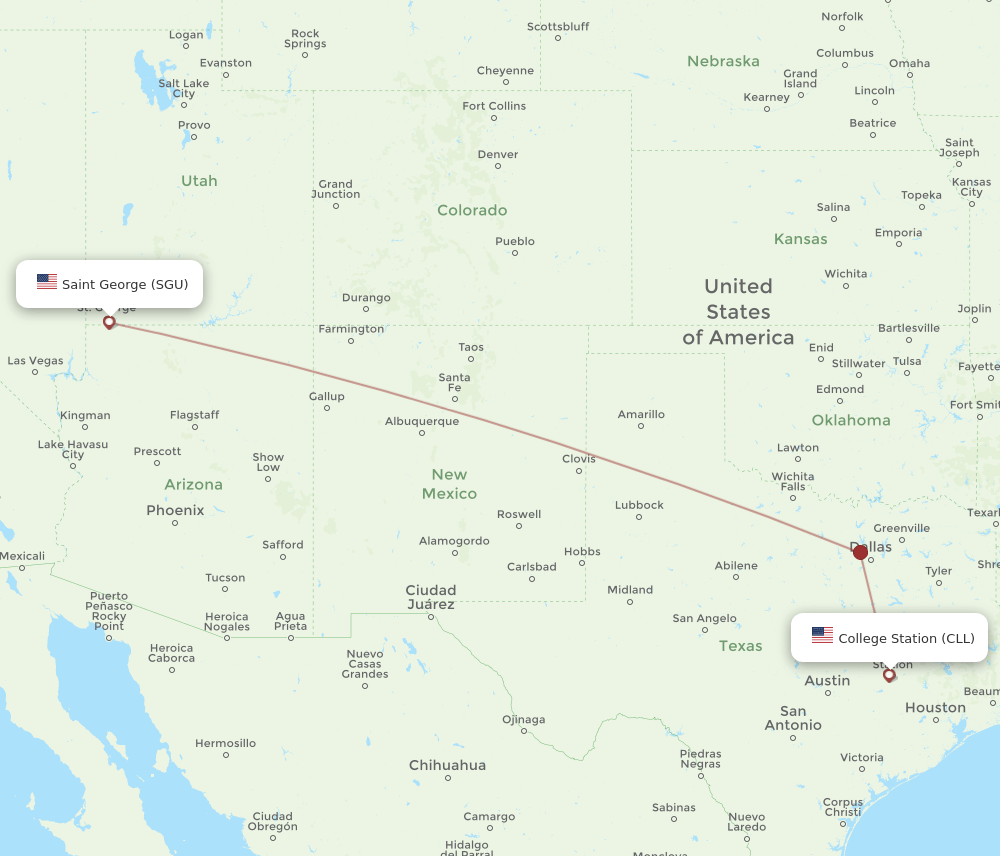 CLL-SGU flight routes