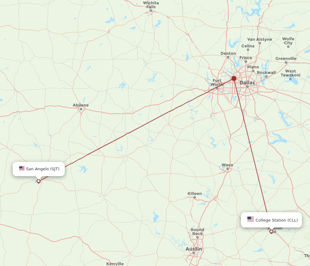 CLL-SJT flight routes