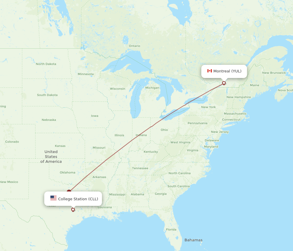 CLL-YUL flight routes