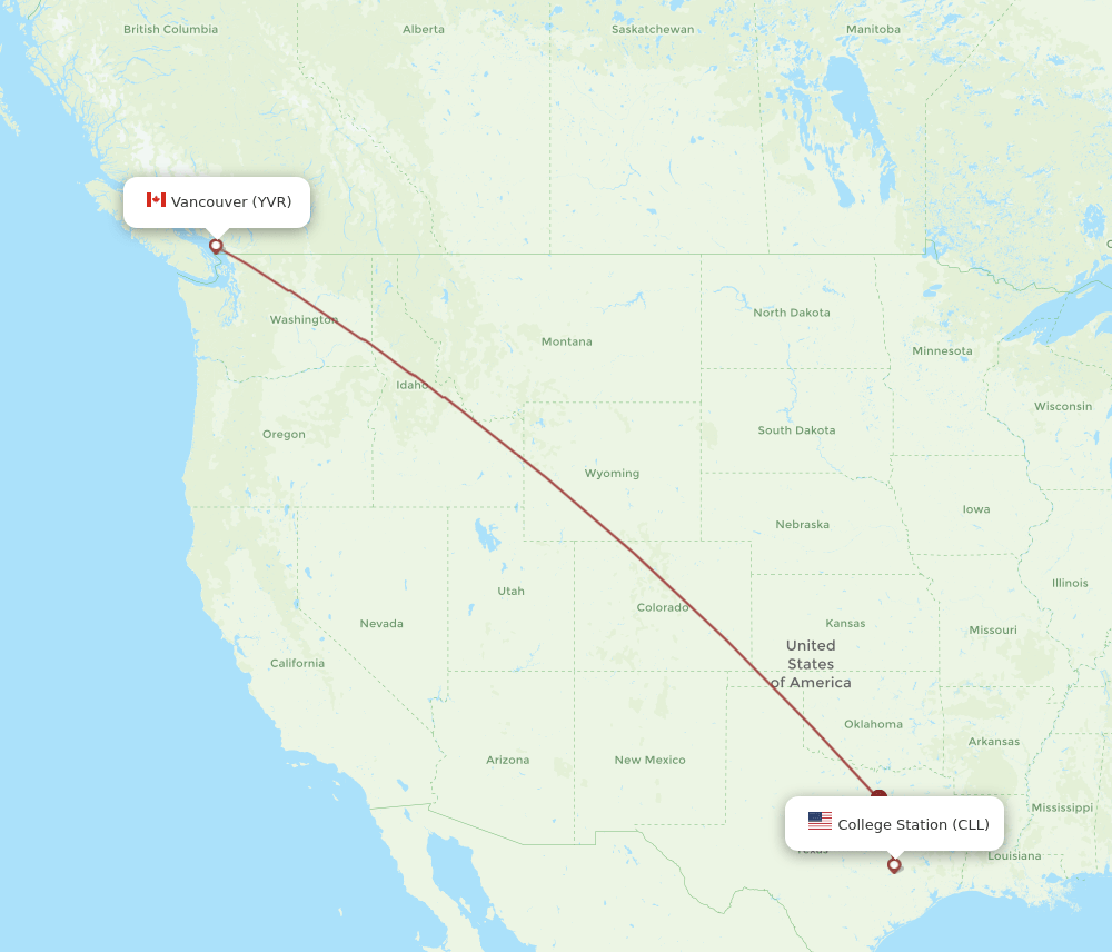CLL-YVR flight routes