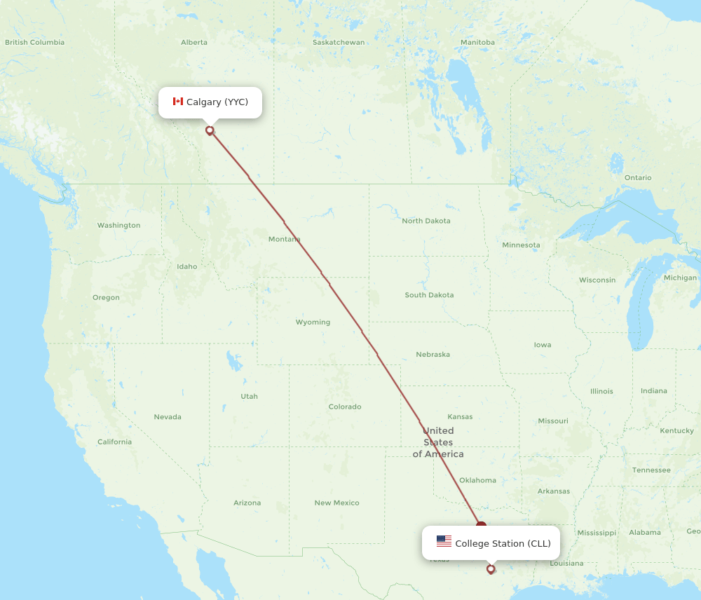 CLL-YYC flight routes