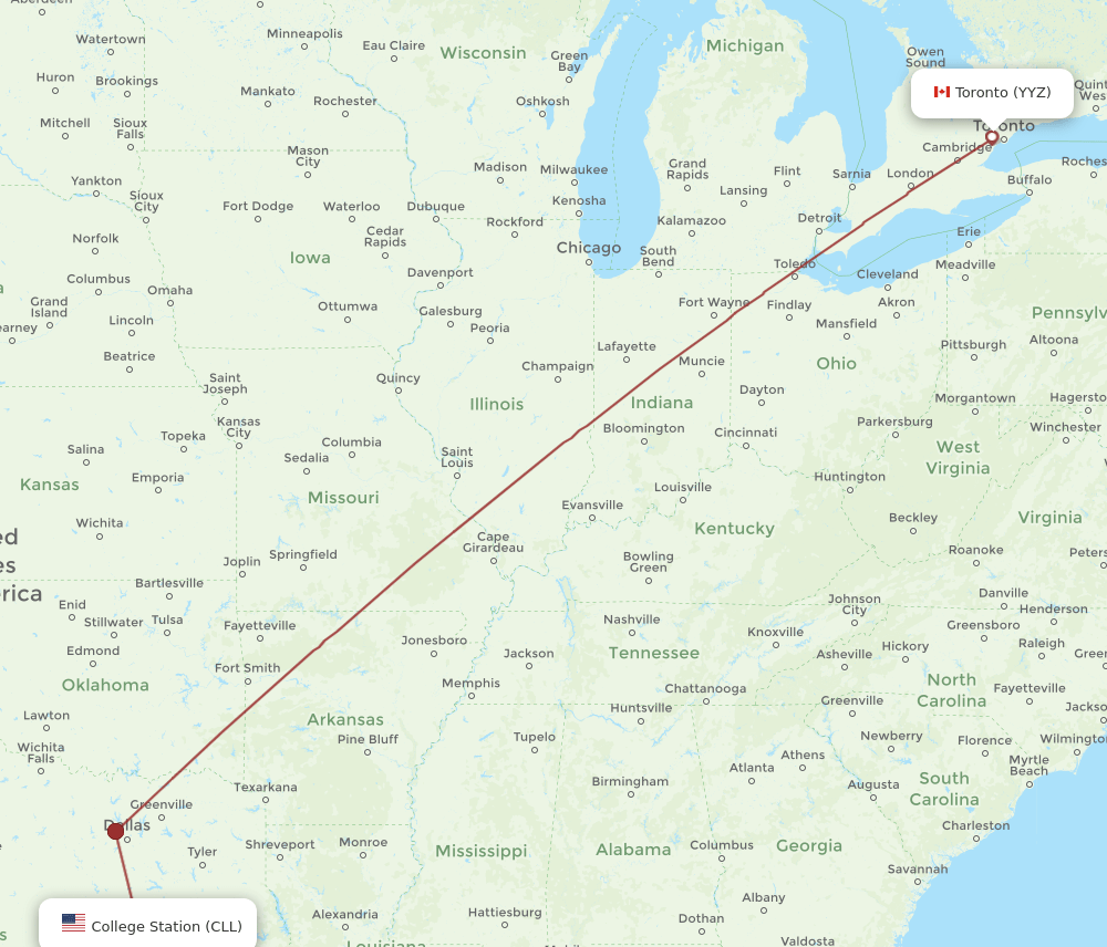 CLL-YYZ flight routes