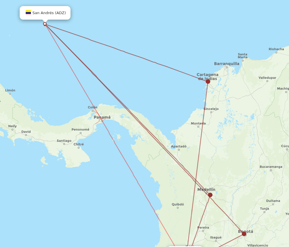 CLO to ADZ flights and routes map