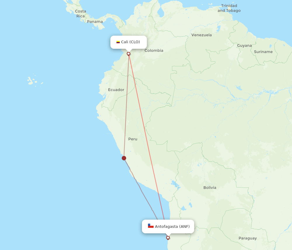 Cali - Antofagasta route map and flight paths