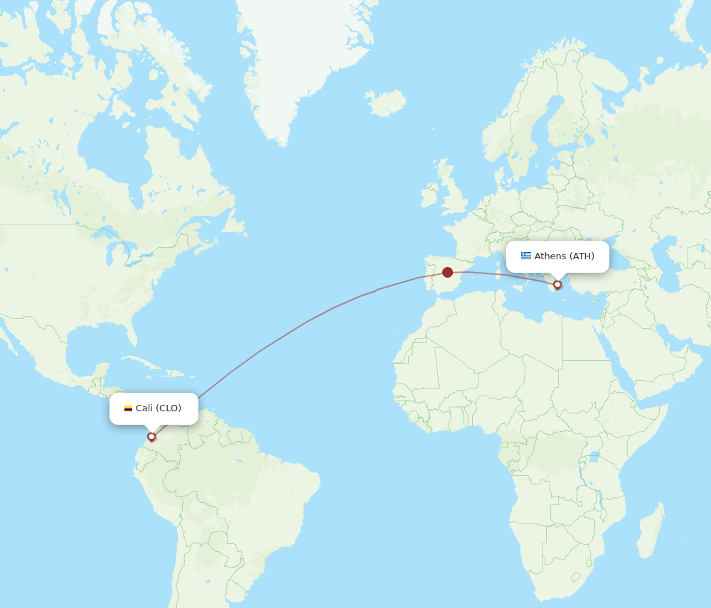 CLO to ATH flights and routes map