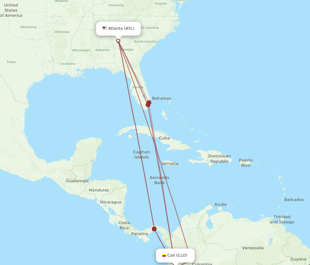 CLO to ATL flights and routes map