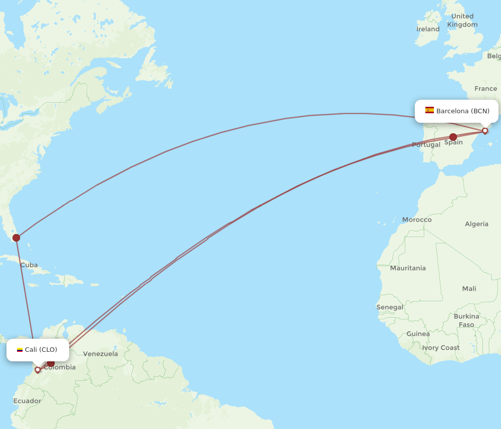 CLO-BCN flight routes