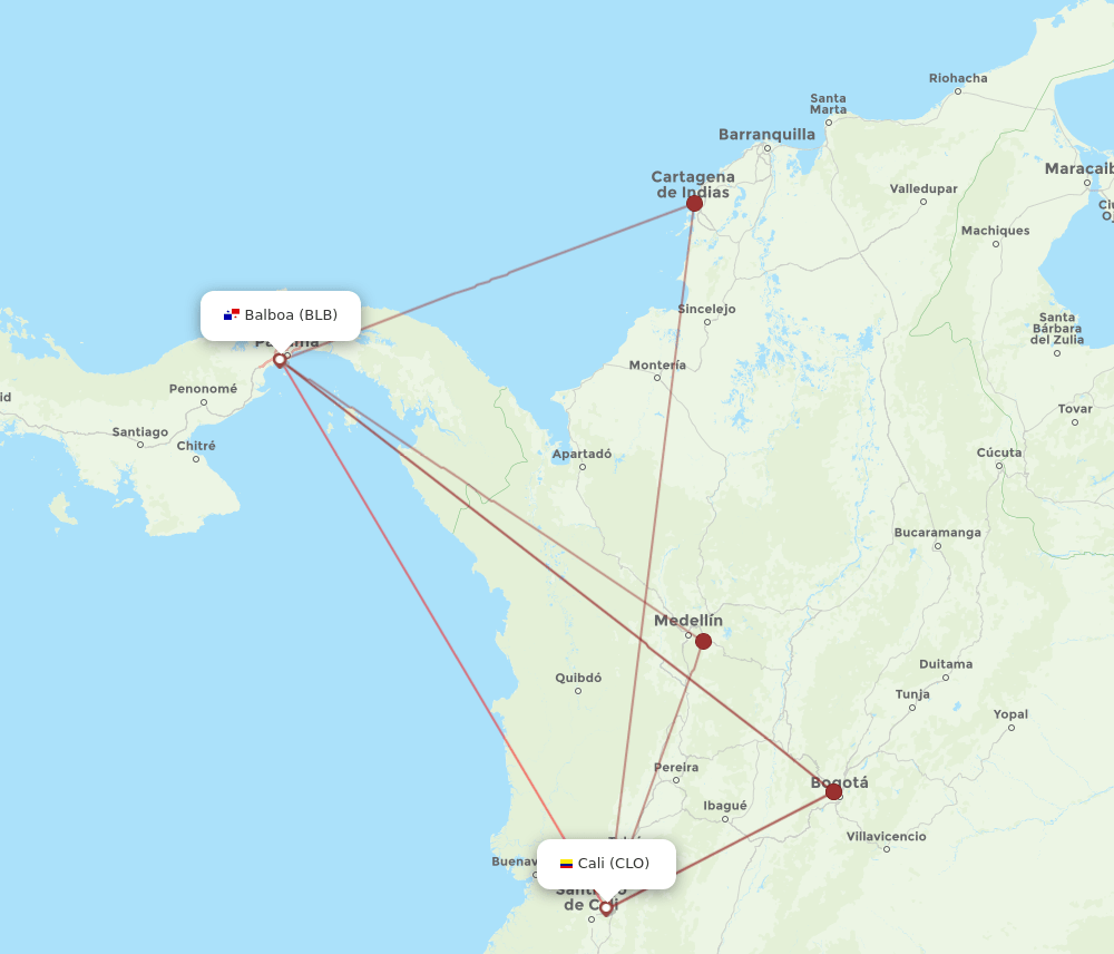 CLO to BLB flights and routes map