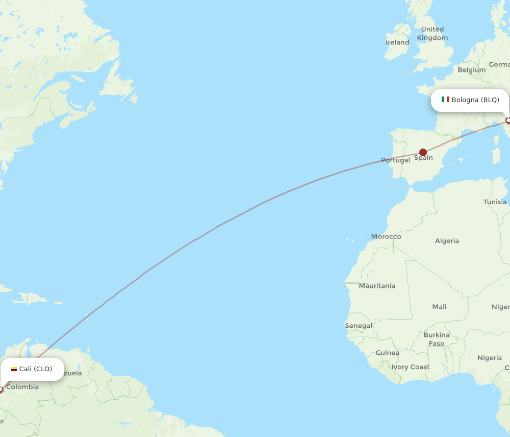 CLO to BLQ flights and routes map