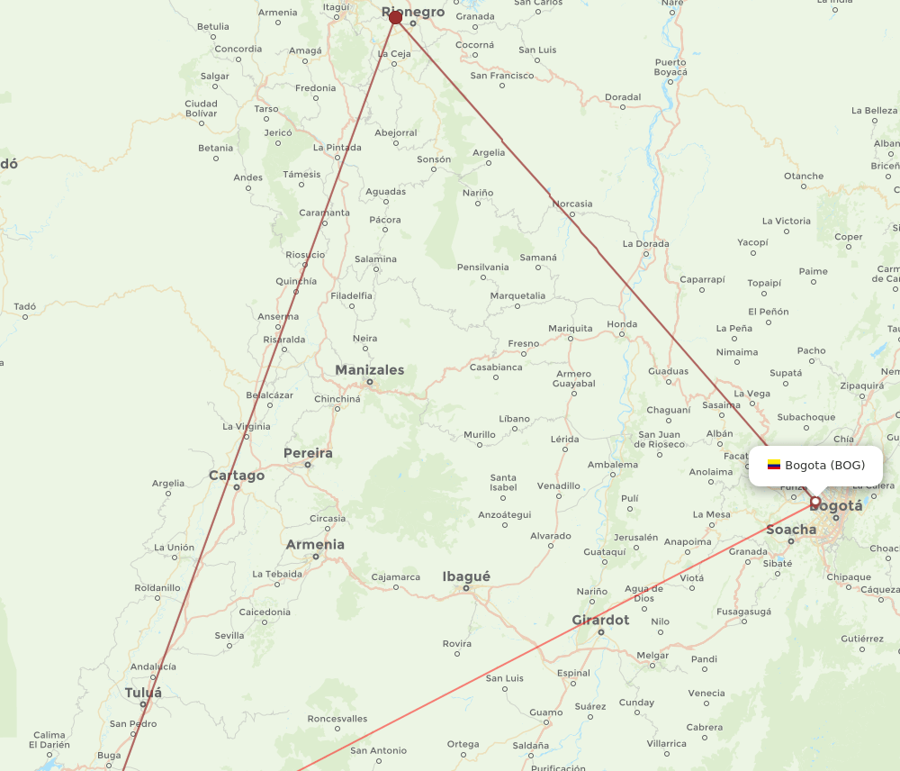 CLO to BOG flights and routes map