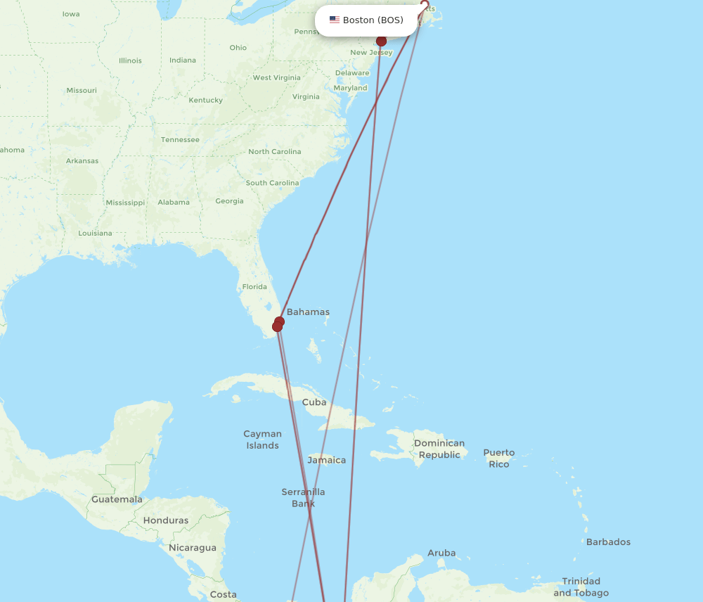 CLO to BOS flights and routes map