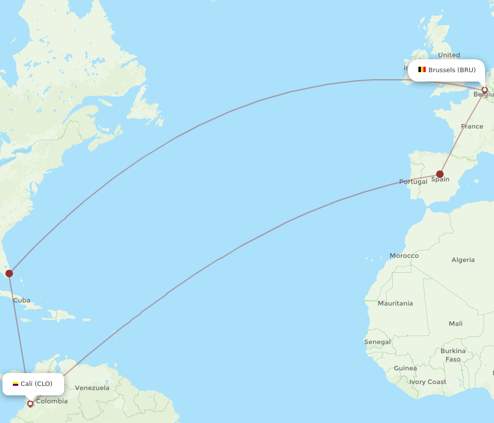 CLO-BRU flight routes