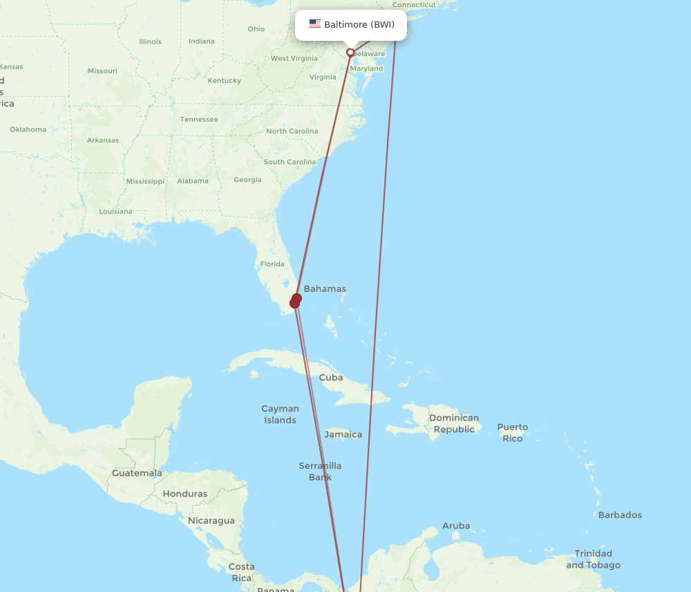 CLO-BWI flight routes
